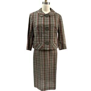 50s VTG Jones Plaid Ladies Skirt Suit Weathervane by Handmacher Cotton S NWOT
